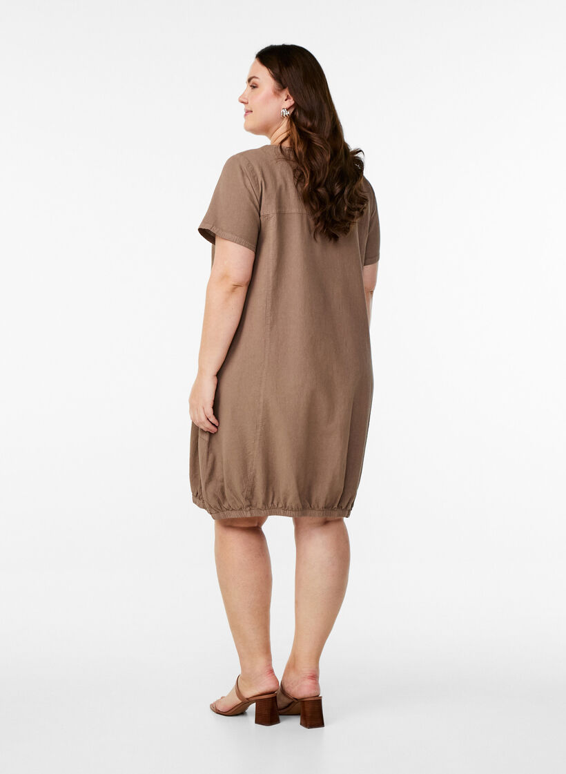 Short sleeve cotton dress, Brown, Model image number 2