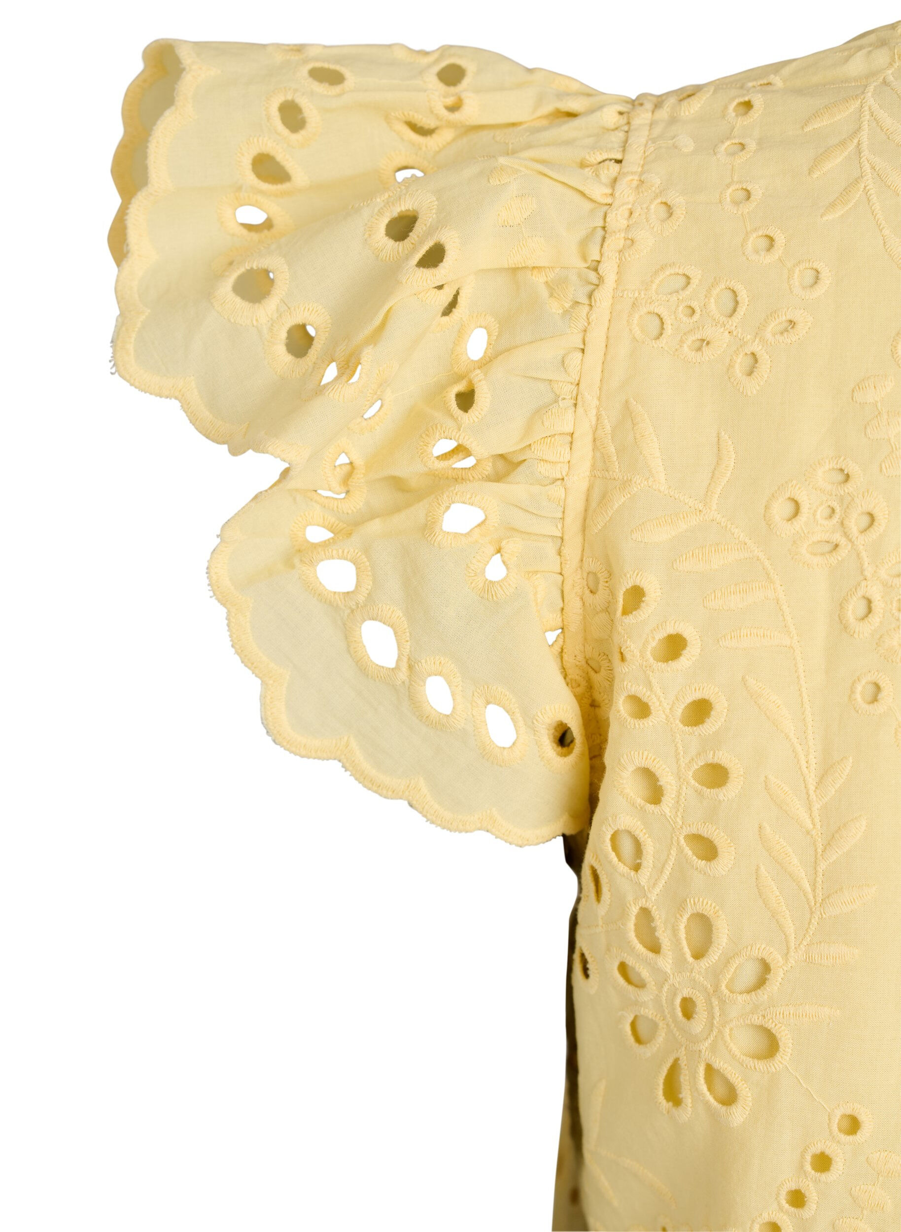 Zizzifashion Broderie anglaise dress with ruffle sleeves, Yellow, Packshot image number 3