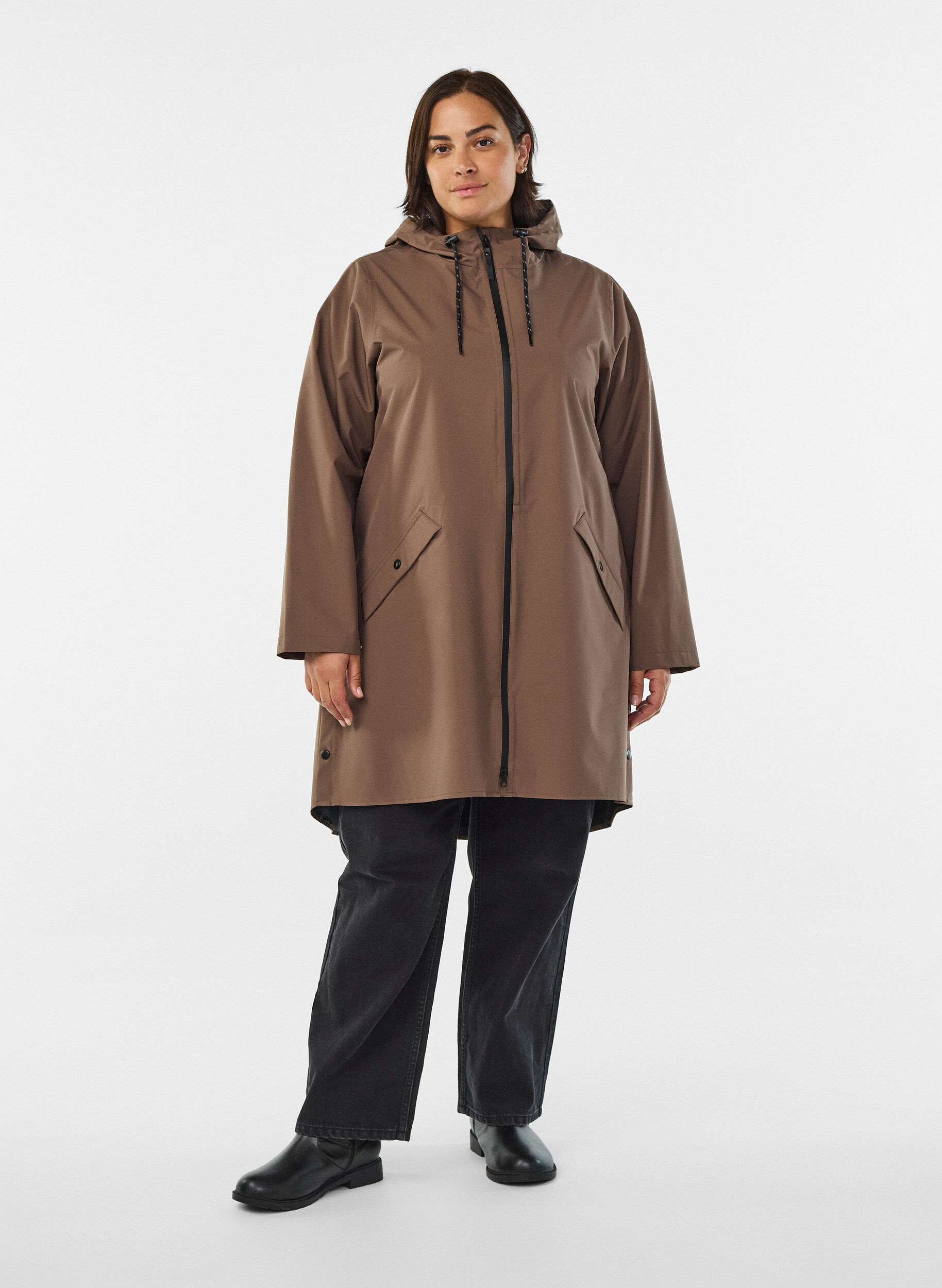 Zizzifashion Rain jacket with pockets and hood, Brown, Model image number 1