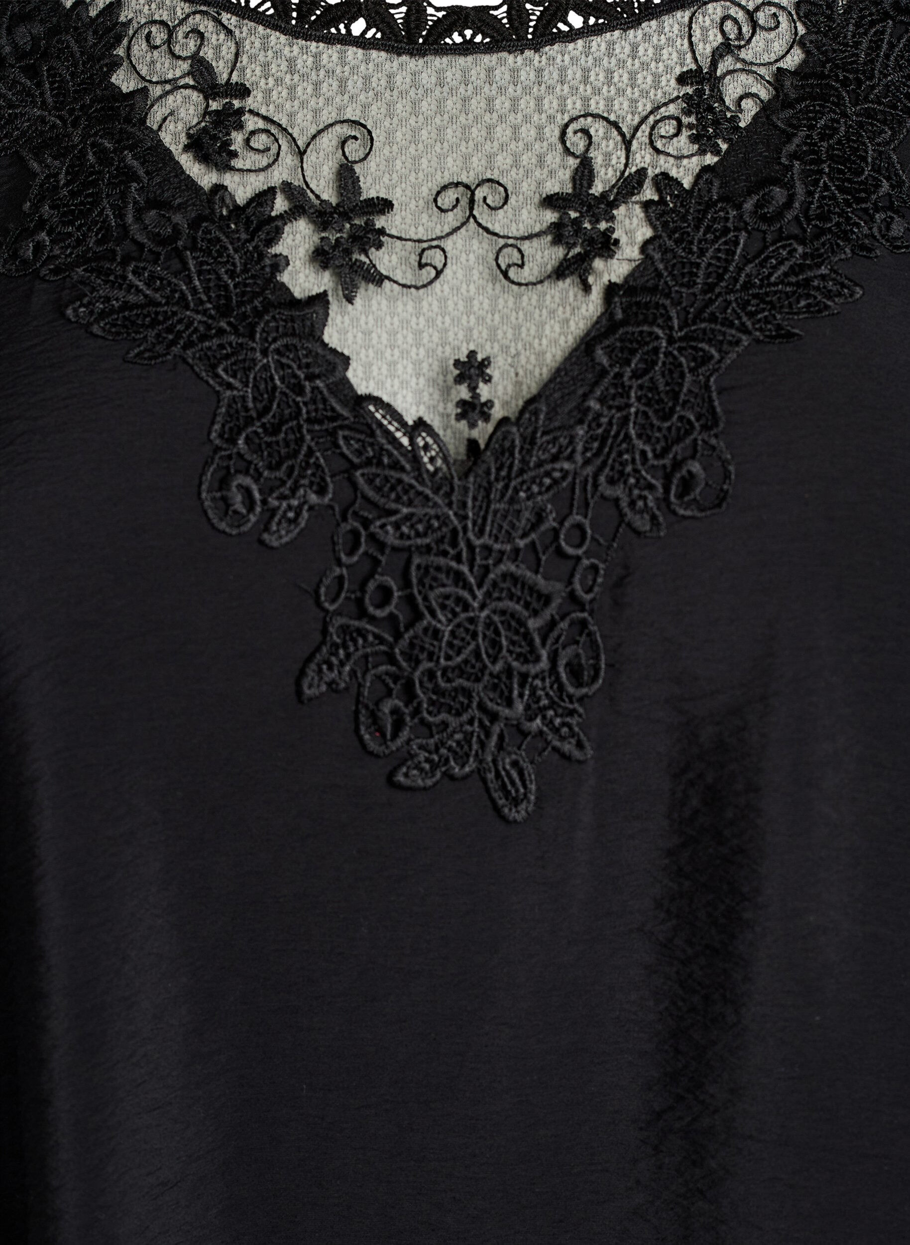ZizzifashionTunic in viscose with lace detail, Black, Packshot image number 2