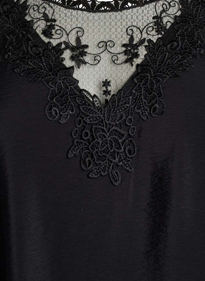 Tunic in viscose with lace detail, Black, Packshot image number 2