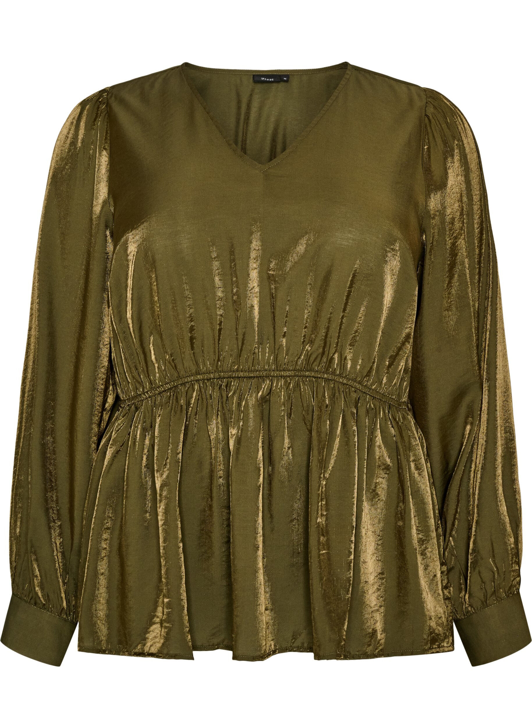Shiny viscose blouse with peplum effect
