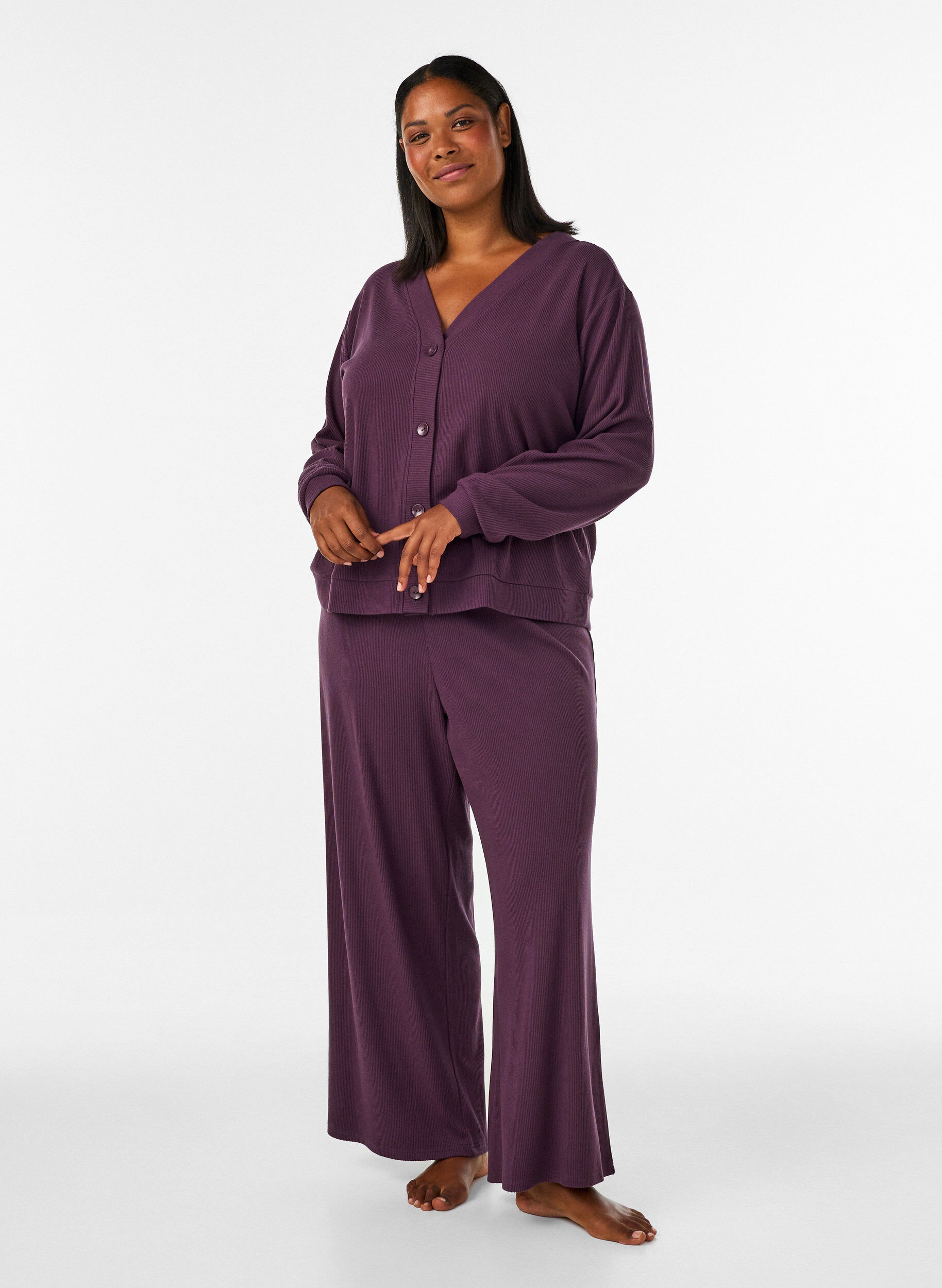 ZizzifashionRibbed jersey trousers with wide legs, Purple, Model image number 1