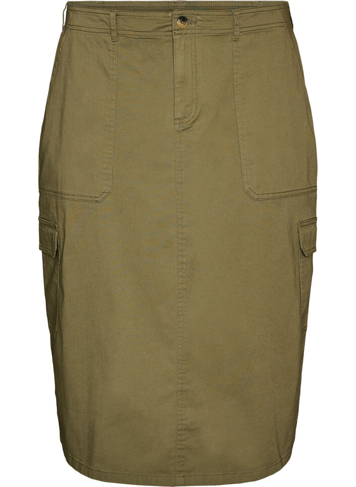 Cotton cargo skirt with a back slit, Green, Packshot image number 0