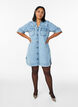 Short-sleeved denim dress with a collar and button fastening, Light Blue, Model image number 1