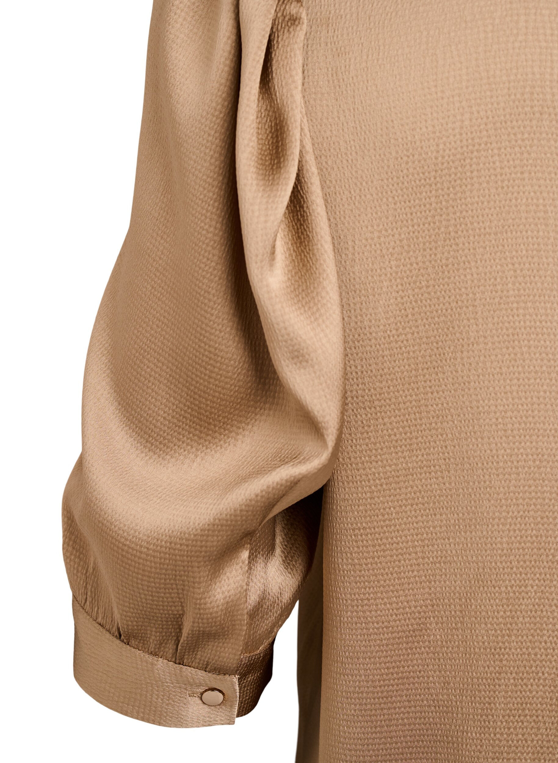 Zizzifashion Satin-look blouse with 1/2 sleeves and a ruffle collar, Brown, Packshot image number 3