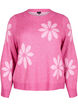 Knitted blouse with flowers, Raspberry Rose Comb, Packshot image number 0