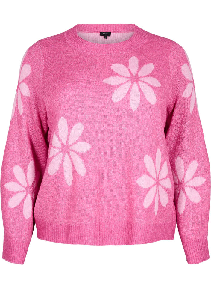 Knitted blouse with flowers, Raspberry Rose Comb, Packshot image number 0