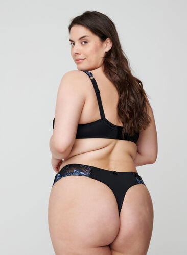 G-string with mesh and colored lace, Black Blue Comb, Model image number 0