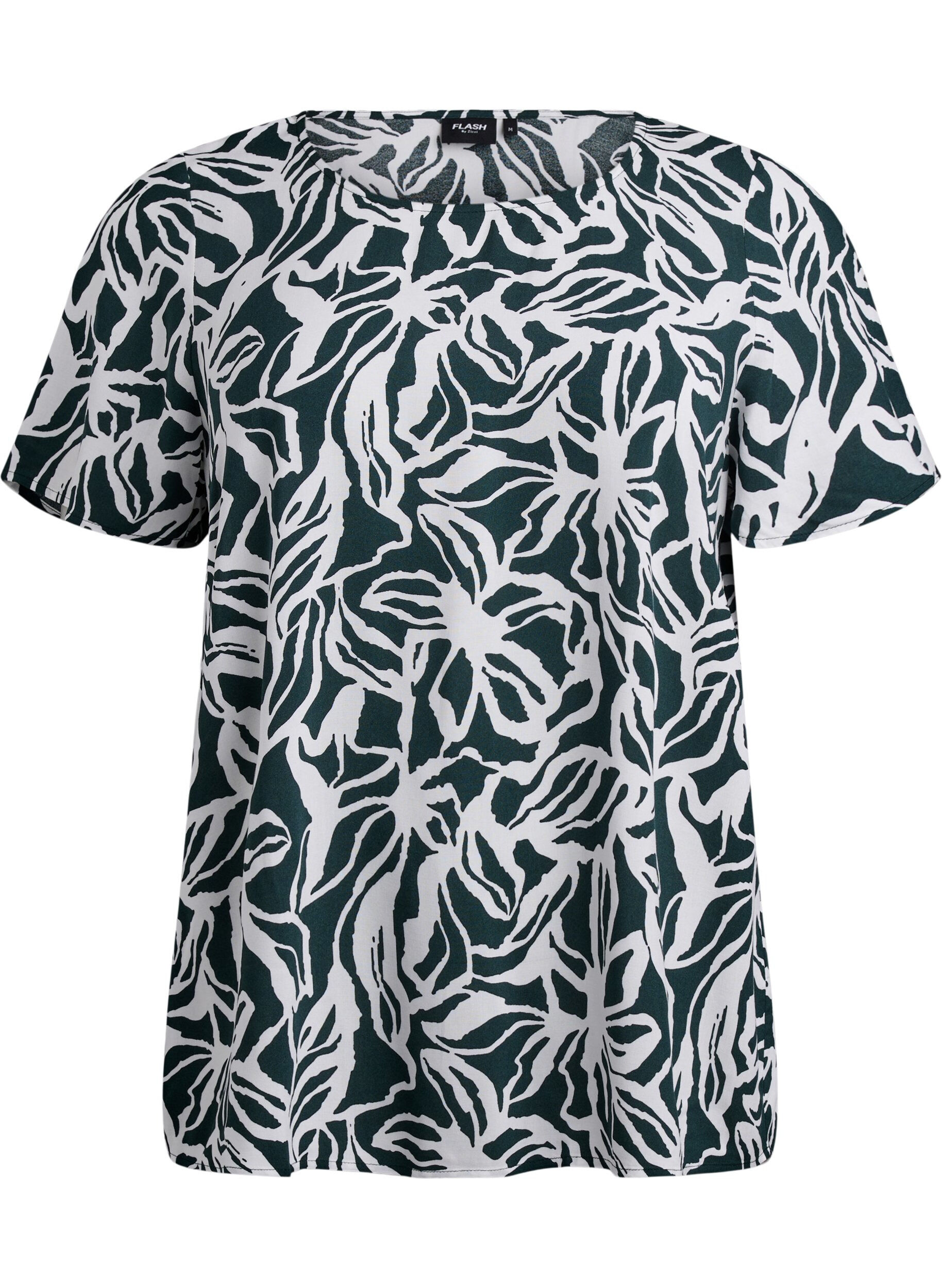 Zizzifashion FLASH - Short sleeve viscose blouse with print, Green, Packshot image number 0