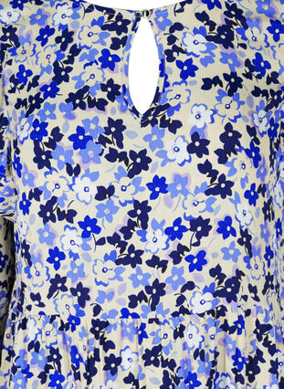 Floral viscose tunic with 3/4 sleeves, Blue Flower AOP, Packshot image number 2