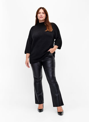 Structured knit blouse with high neck, Black, Model image number 2