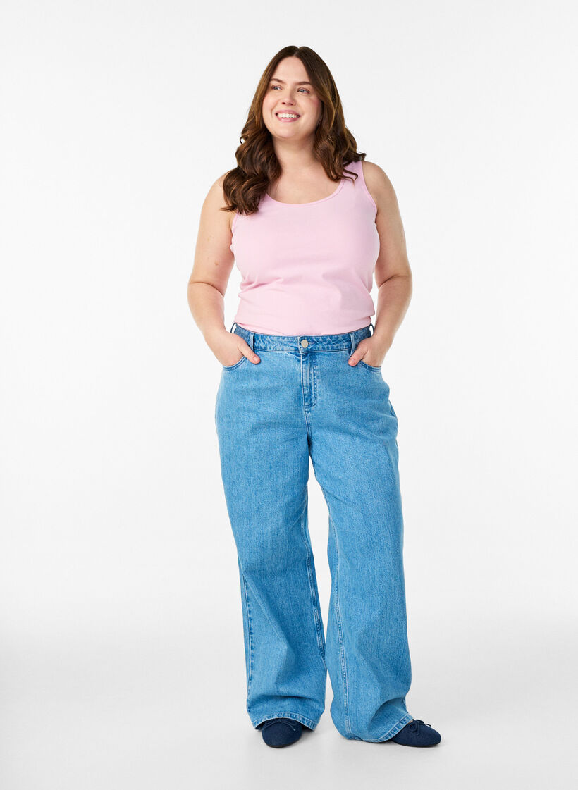 Solid color basic top in cotton, Rose, Model image number 1