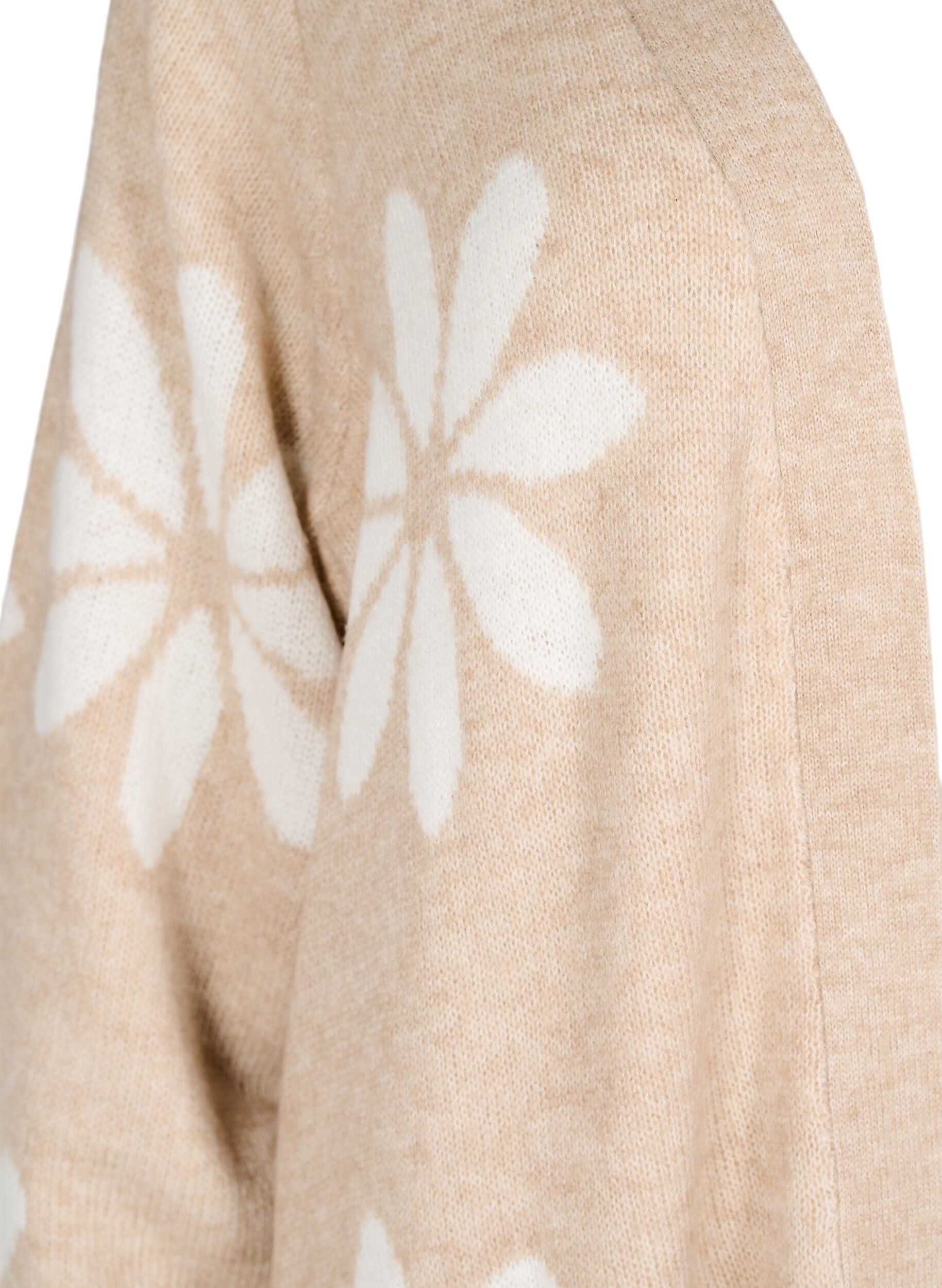 Zizzifashion Long knitted cardigan with flowers, Simply Taupe Comb, Packshot image number 2