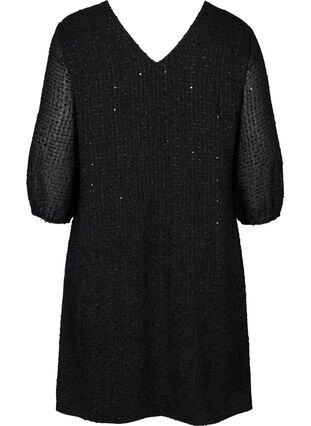 A-line dress with 3/4 length sleeves, Black, Packshot image number 1