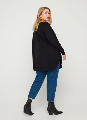 Textured knitted poncho, Black, Model image number 1