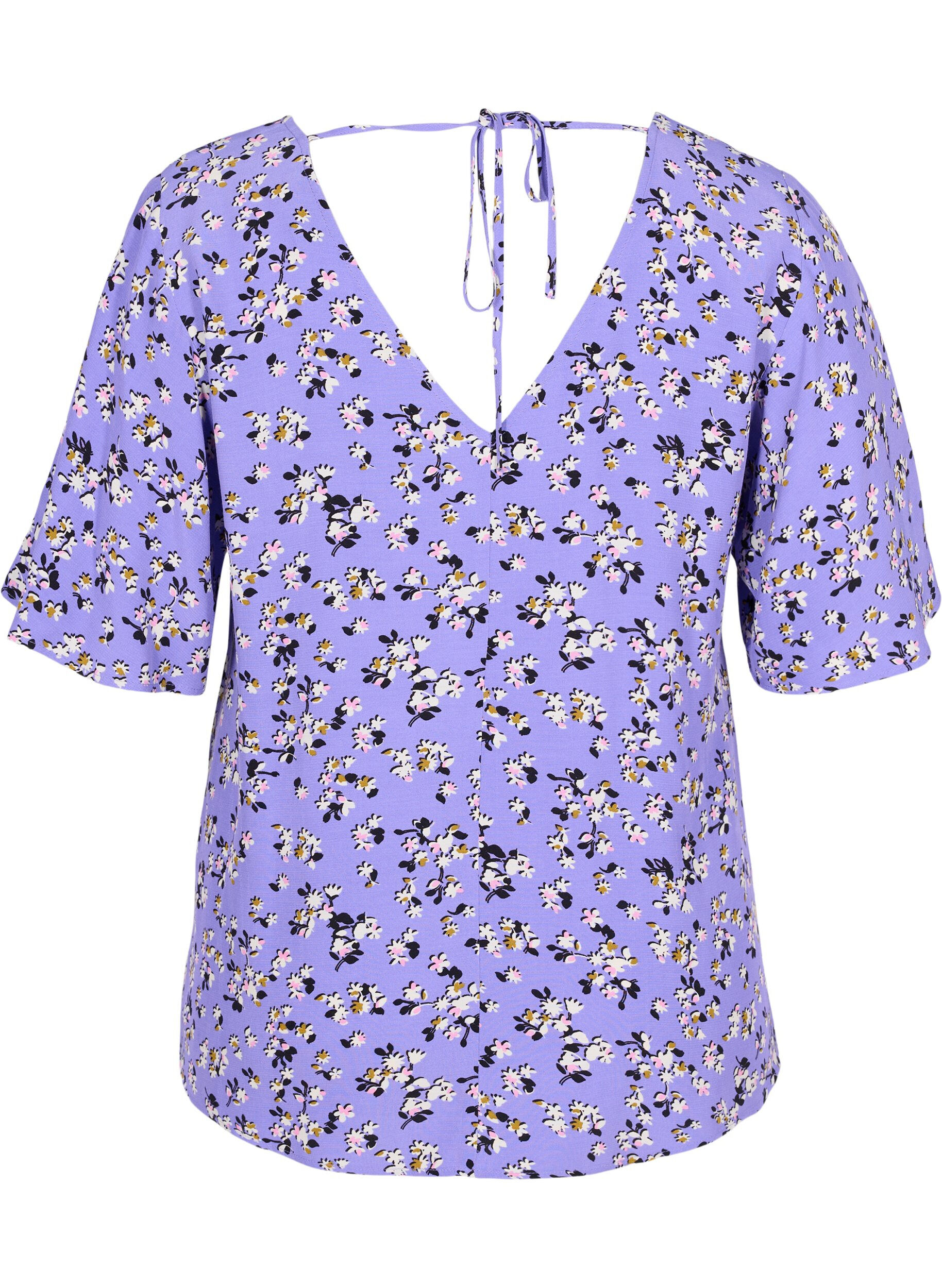 Zizzifashion Floral viscose blouse with snow detail, Lilac Flower Print, Packshot image number 1