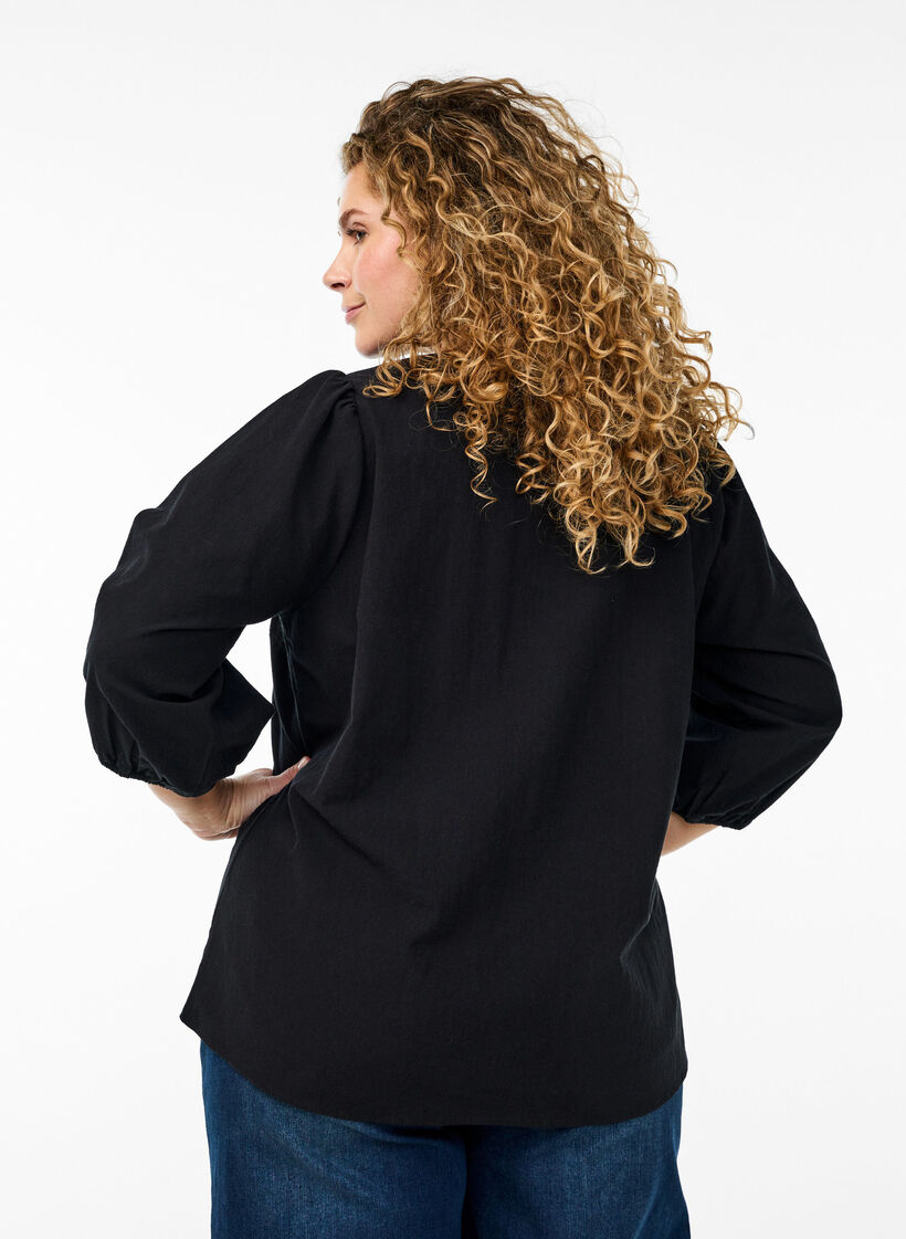 3/4 Sleeve cotton blouse, Black, Model image number 2