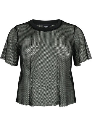 Mesh blouse with short sleeves, Black, Packshot image number 0