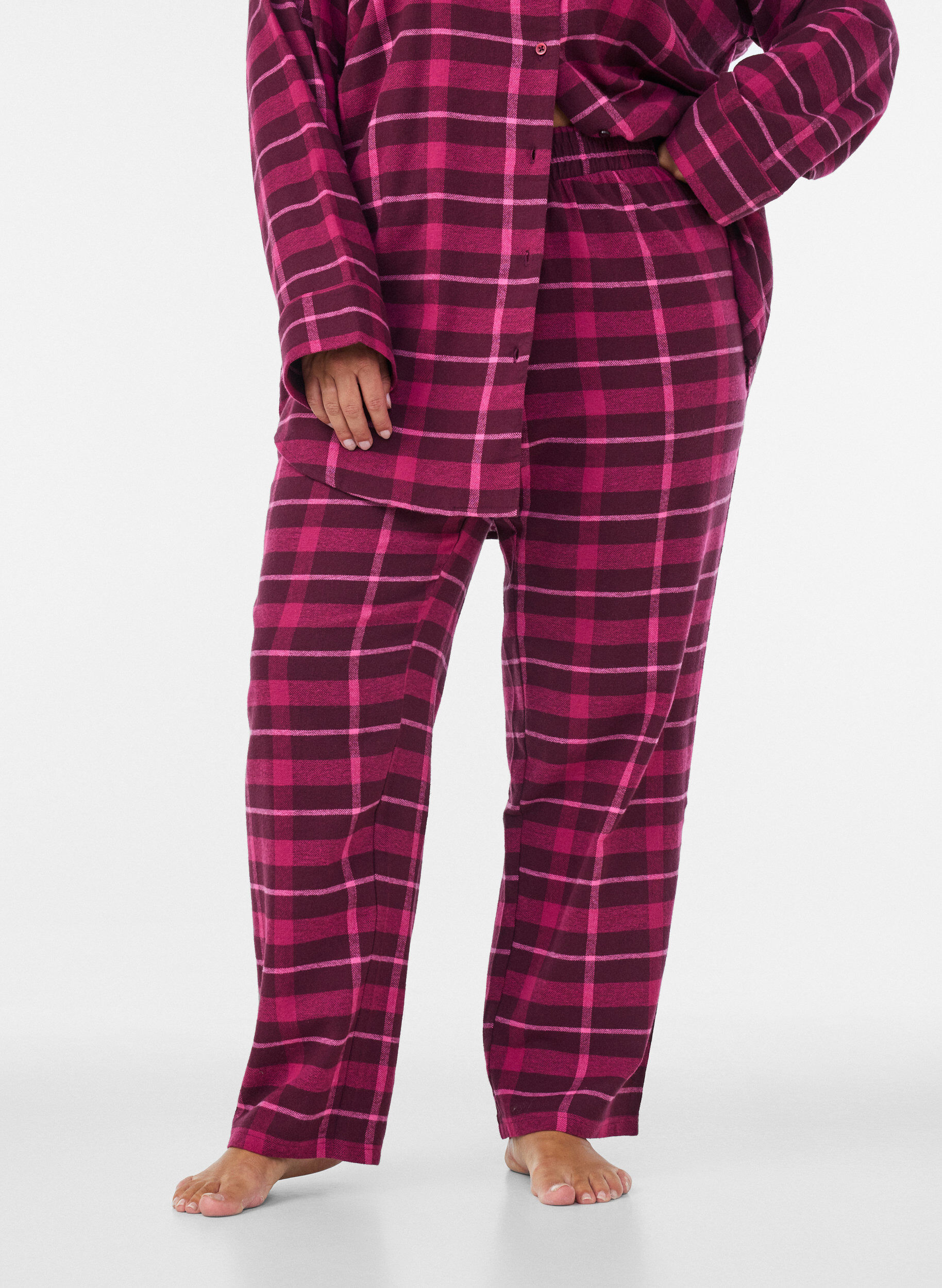 ZizzifashionChecked cotton pyjama bottoms, Red, Model image number 2