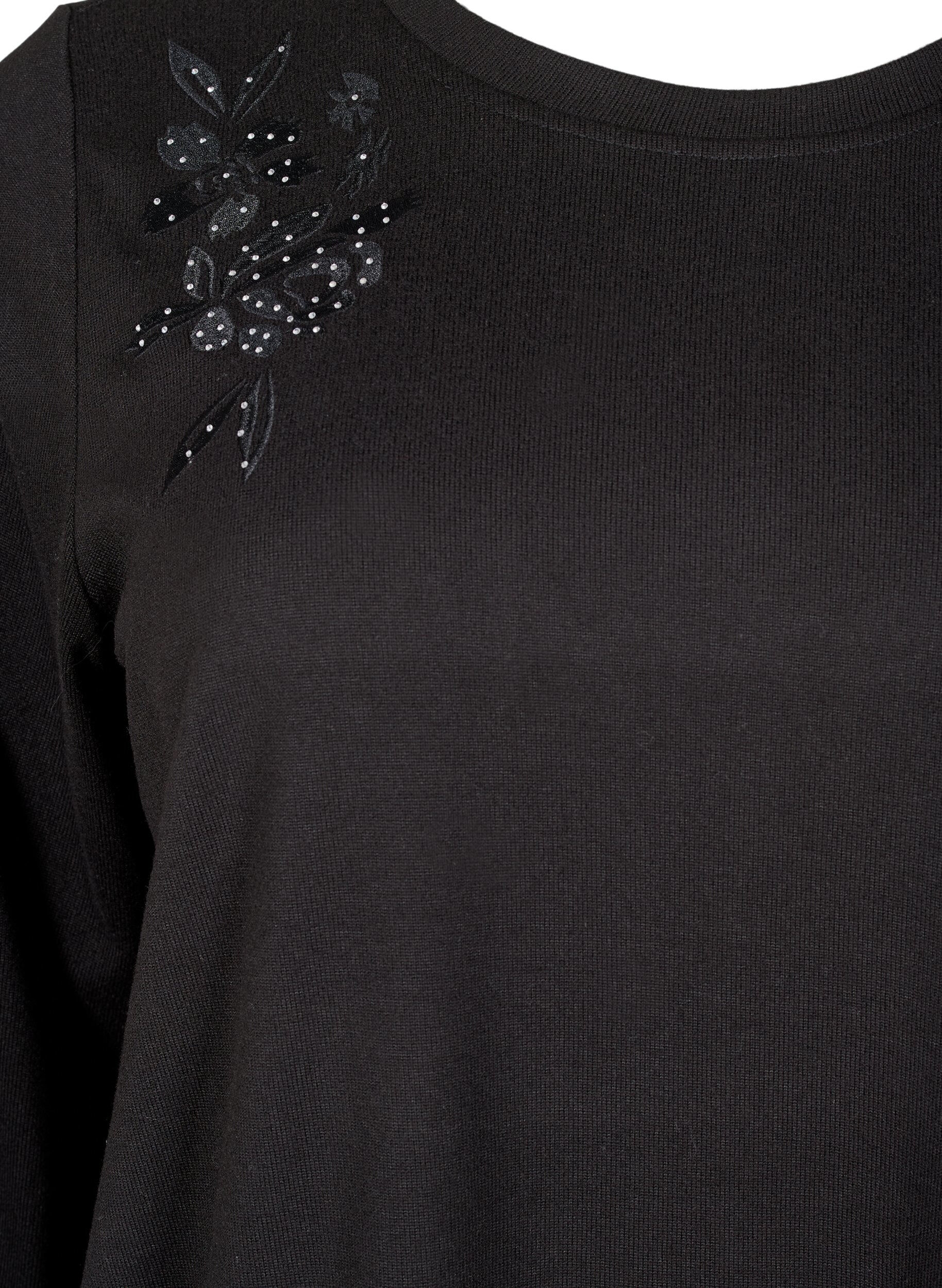 Zizzifashion Blouse with embroidery and rhinestones, Black, Packshot image number 2