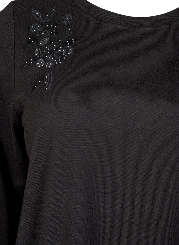 Blouse with embroidery and rhinestones, Black, Packshot image number 2