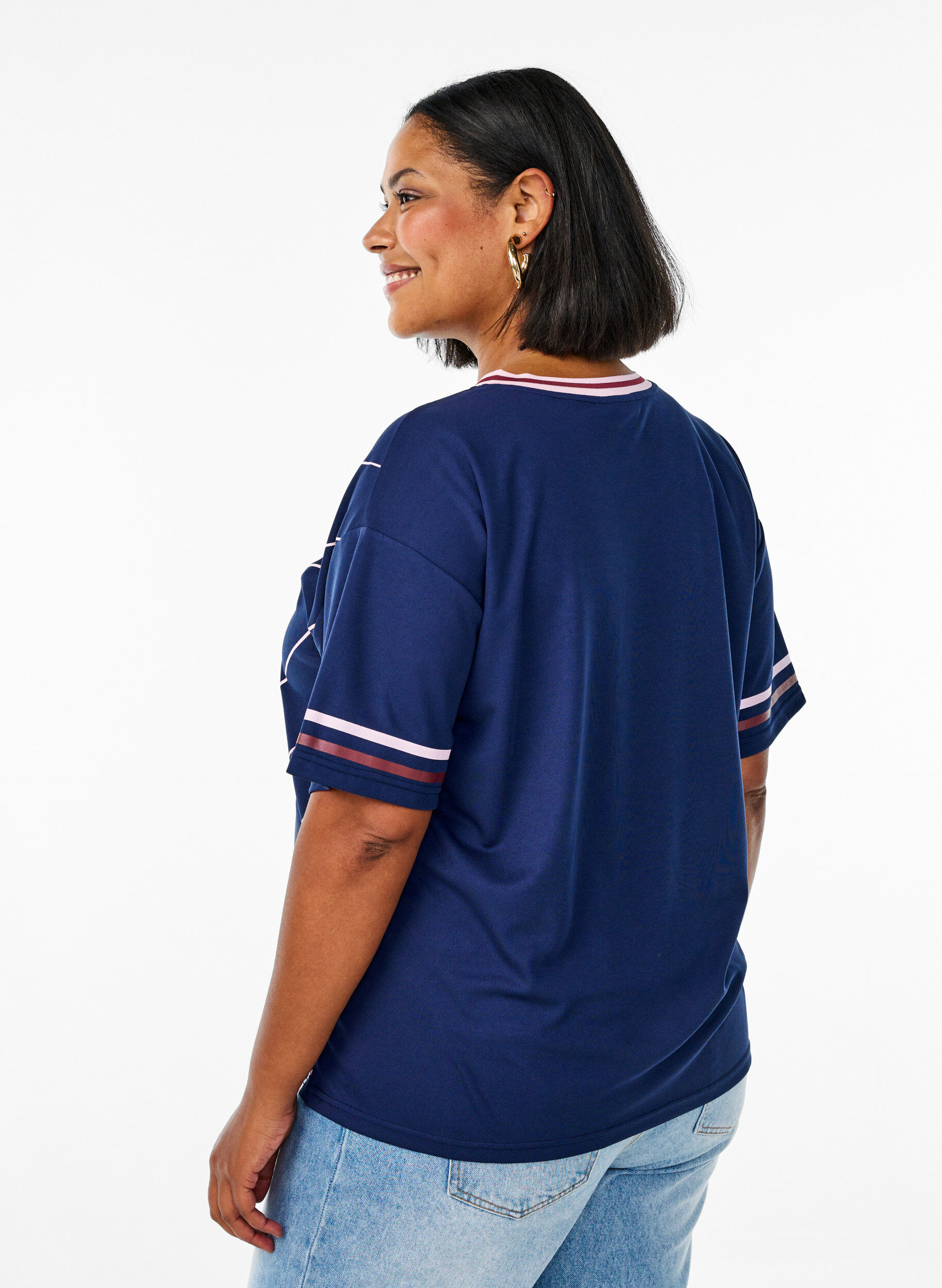 Zizzifashion Sporty T-shirt with checks and text print, Blue, Model image number 2