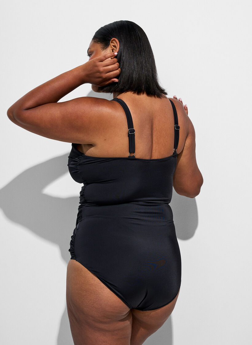Swimsuit with a draped cross detail, Black, Model image number 1