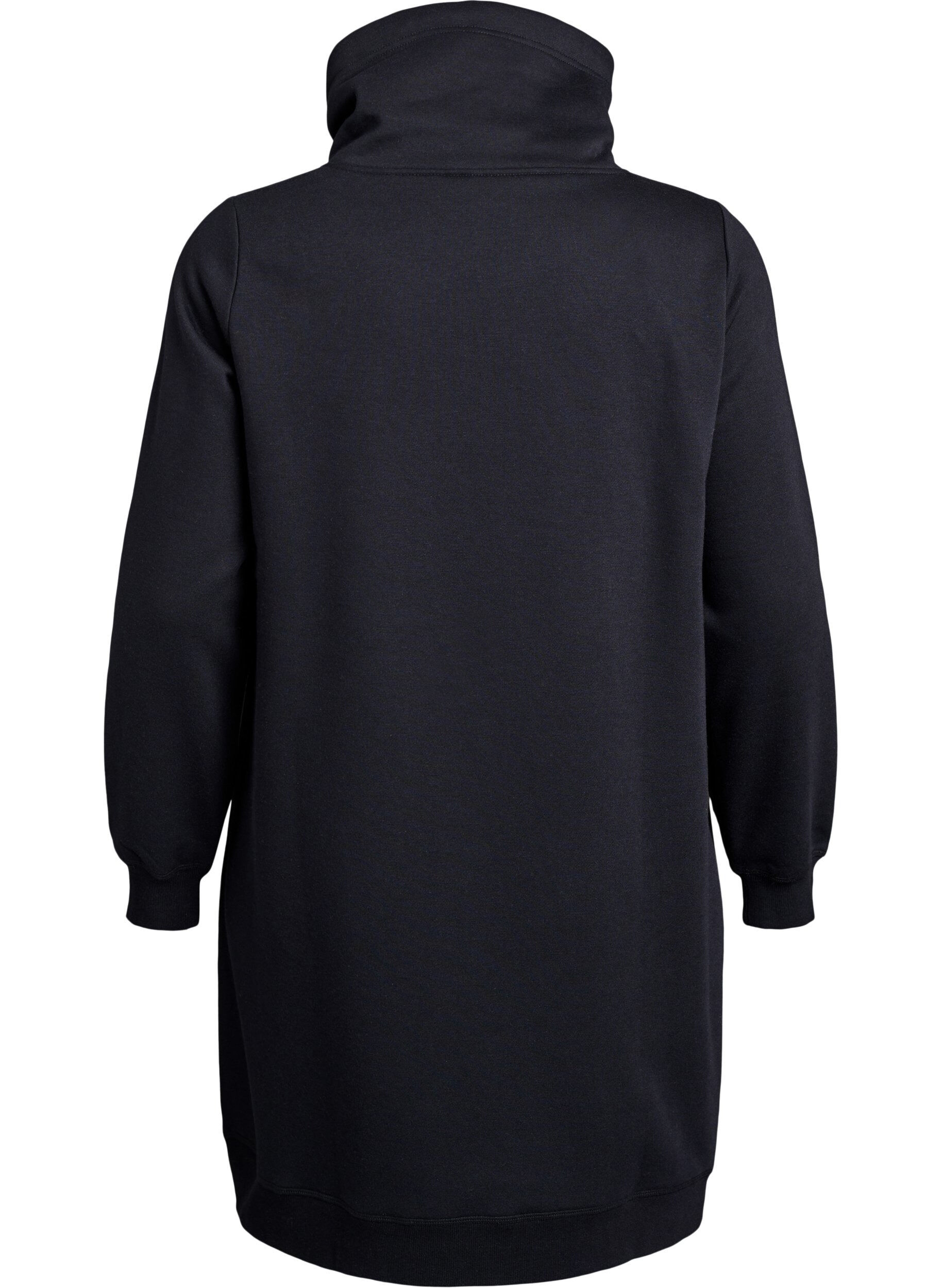 Zizzifashion Short sweatshirt dress with high collar and pockets, Black, Packshot image number 1