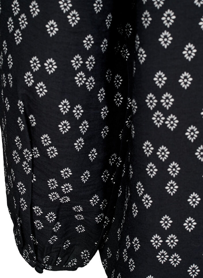Long-sleeved blouse with pattern and buttons, Black, Packshot image number 3