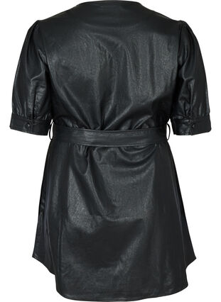 Imitation leather tunic with a waist tie, Black, Packshot image number 1