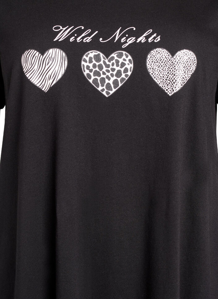 Short-sleeved nightgown in organic cotton, Black, Packshot image number 2