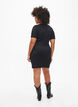 Tight-fitting dress with V-neck and strap detail, Black, Model image number 1