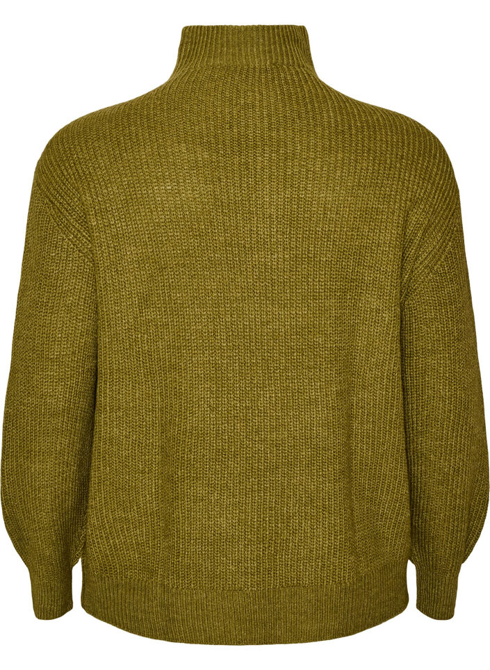 Knitted sweater with high neck and zipper, Green, Packshot image number 1