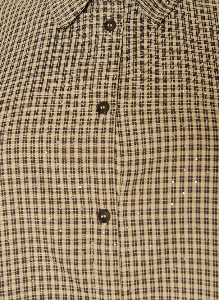Shirt with small check pattern and rhinestones, Brown, Packshot image number 2