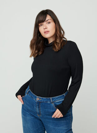 Close-fitting top with a high neck, Black, Model image number 0