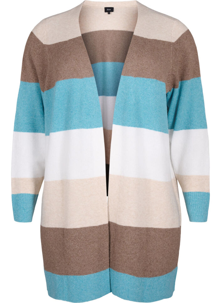 Long open front cardigan, Reef Waters Mel Comb, Packshot image number 0
