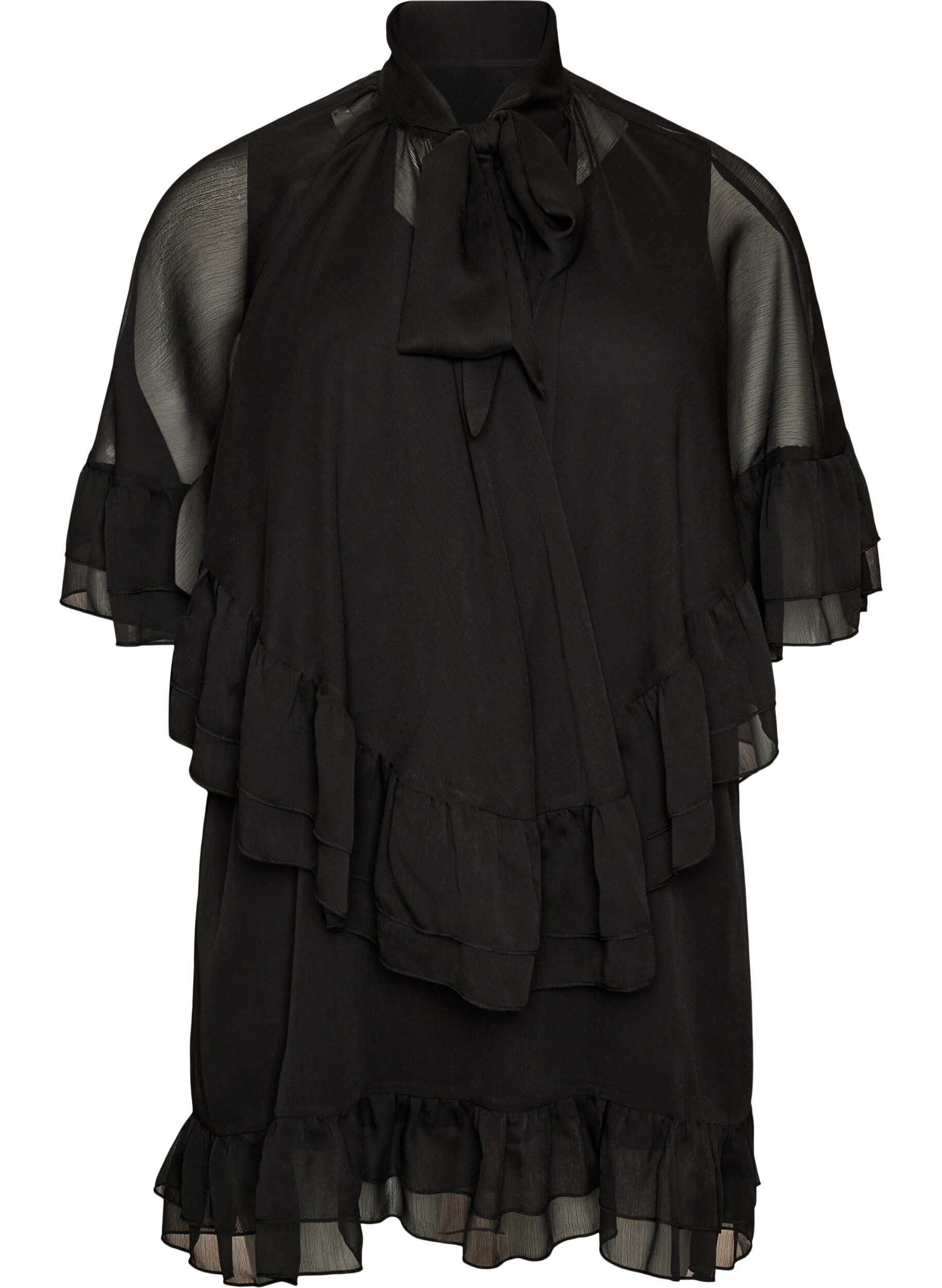 Sleeveless dress with chiffon cape