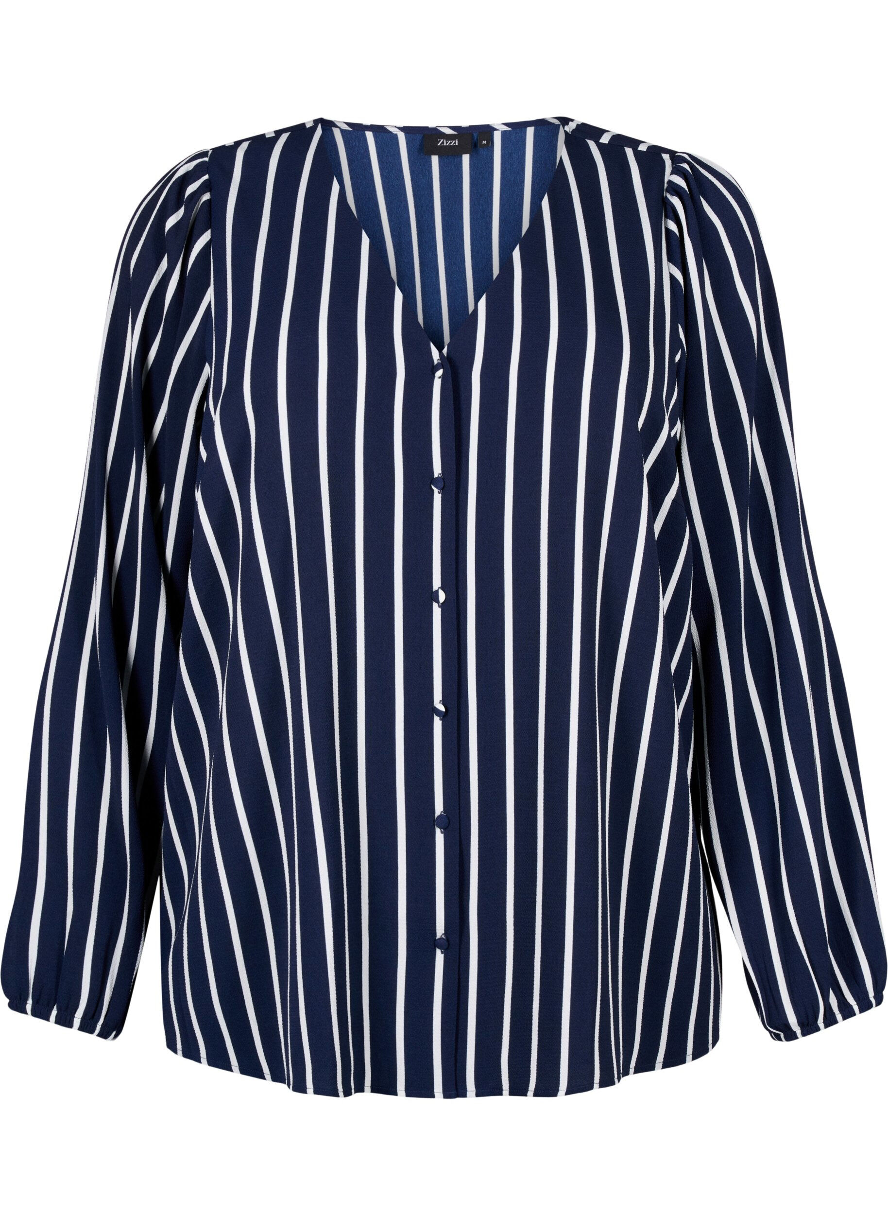Zizzifashion Shirt blouse with v-neck and print, Maritime Blue Stripe, Packshot image number 0