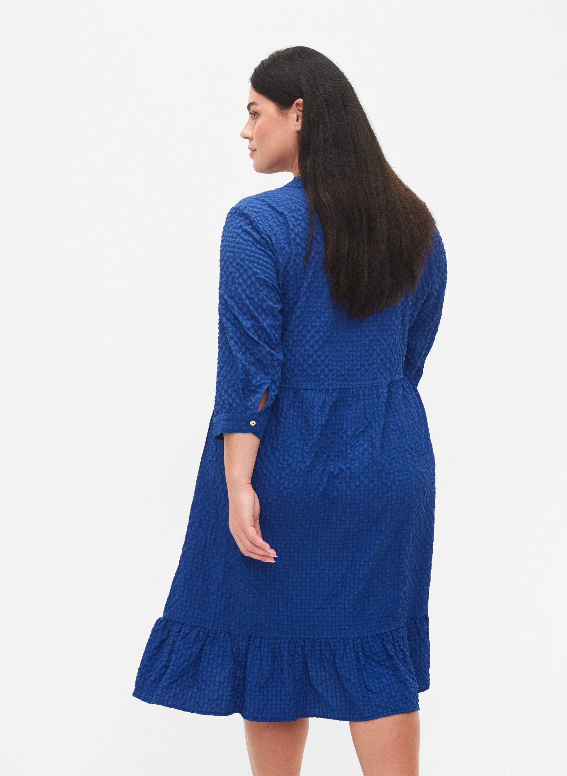 Zizzifashion  Plain midi dress with 3/4 sleeves, True blue, Model image number 1