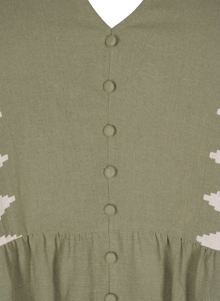 Short-sleeved blouse with ruffles and graphic pattern, Green, Packshot image number 2