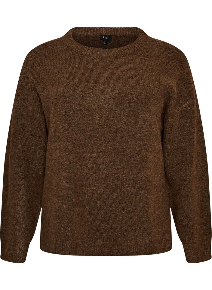 Loose knitted blouse with alpaca and wool, Brown, Packshot image number 0