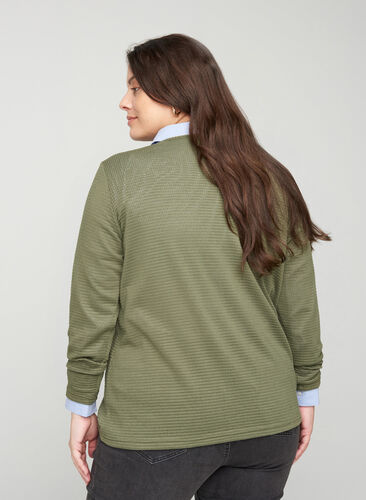 Long-sleeved blouse with round neck, Deep Lichen Green, Model image number 1