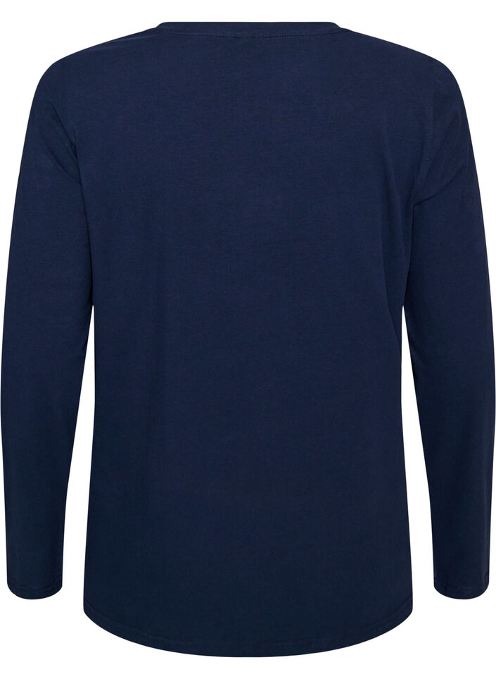 Basic jersey blouse with long sleeves, Blue, Packshot image number 1