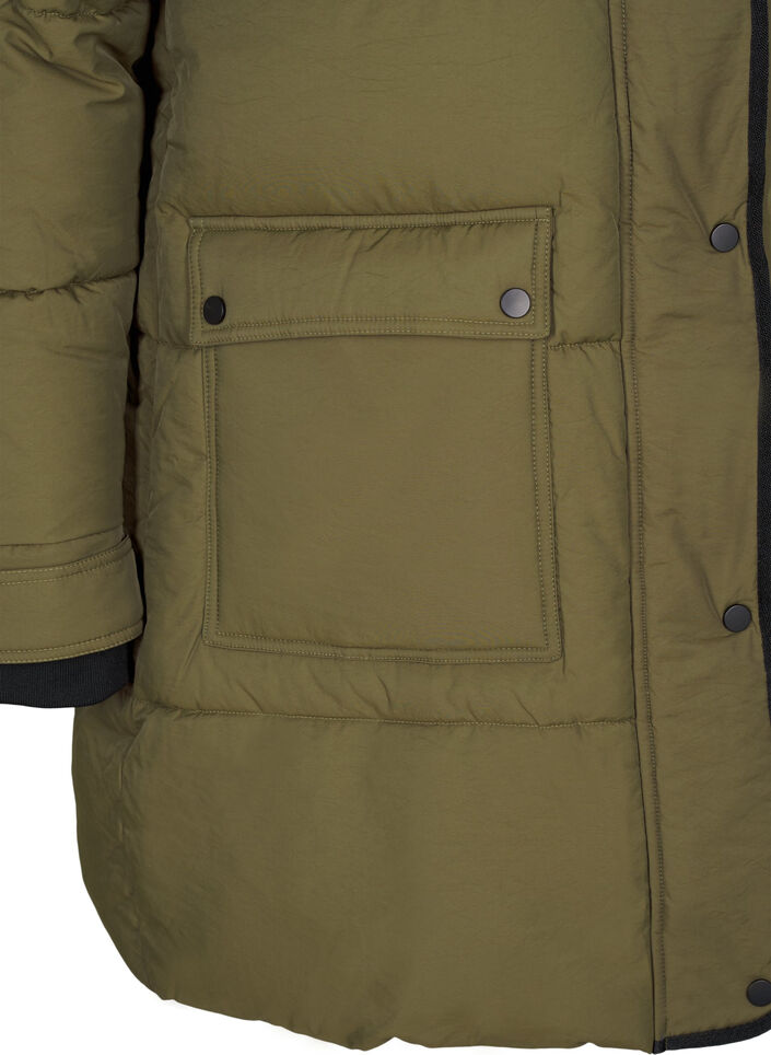 Puffer jacket with hood and contrast detailing, Green, Packshot image number 3