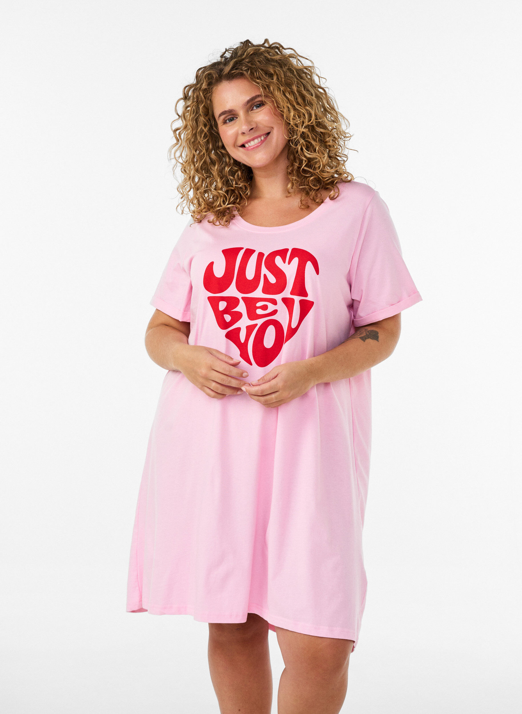 ZizzifashionShort-sleeved nightgown in organic cotton, Pink, Model image number 0