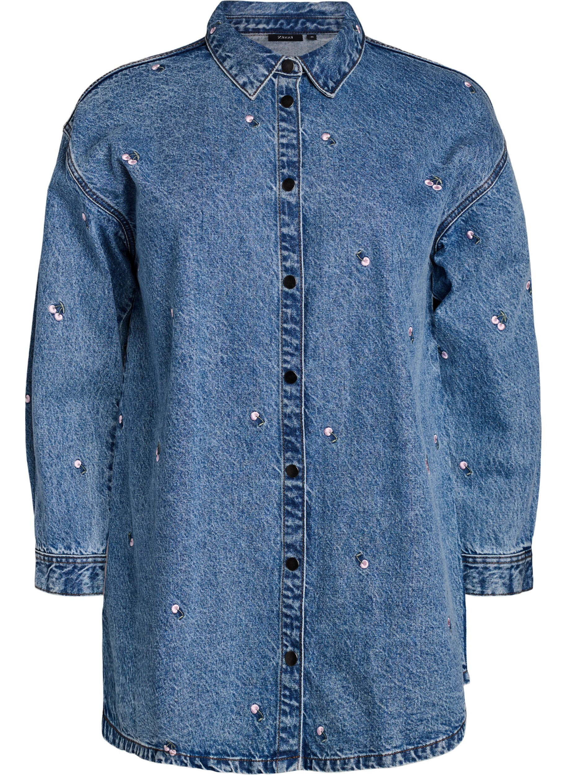Denim shirt with embroidered motifs