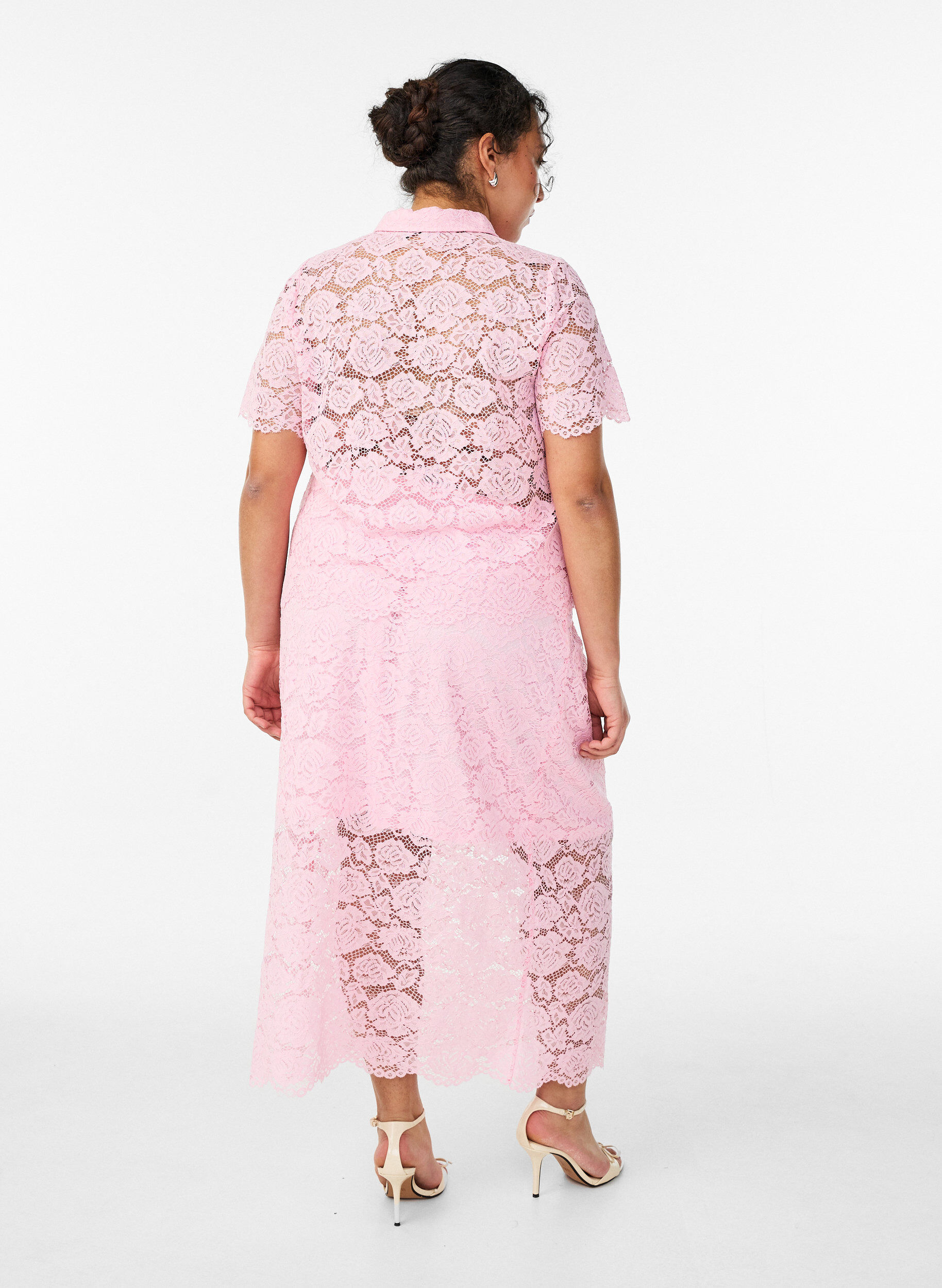 Zizzifashion Lace midi skirt with an elasticated waist, Rose, Model image number 1