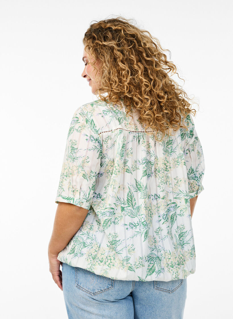 Blouse with print and 1/2 sleeves, White, Model image number 2