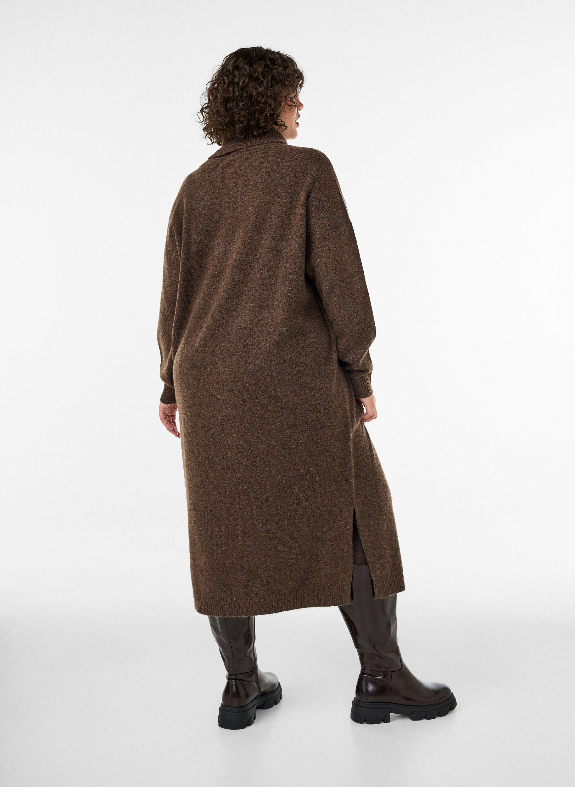 ZizzifashionJumper dress with turtleneck and slits, Brown, Model image number 1